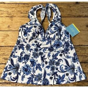 Bal Harbour Swim Women’s Size S Blue/White Floral Tankini NWT